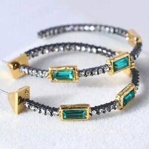 Alexis Bittar hoop earrings silver green crystal